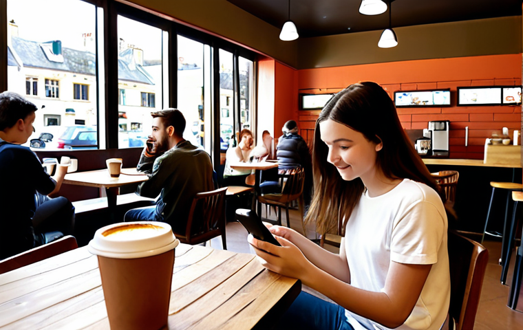 **Image Prompt 1: User Experience in a Café**
- Create an illustration of a user sitting at a café, interacting with a mobile app on their smartphone. The environment should be lively and noisy, with coffee cups and people around. Highlight the importance of a user-friendly interface in a bustling setting.