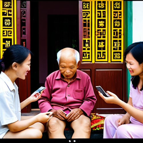 **Prompt 1: Cultural Comfort in Digital Interfaces**
    "A candid, warm photograph of a Vietnamese elderly person, possibly with family members, comfortably interacting with a smartphone displaying a mobile application. The app interface on the screen is visually rich, featuring vibrant colors, abundant information, and clear, detailed elements, reflecting a sense of security and familiarity that contrasts with minimalist designs. The setting is a cozy Vietnamese home, subtly hinting at traditional comfort. The image should convey warmth, trust, and a deep sense of belonging through familiar digital design."