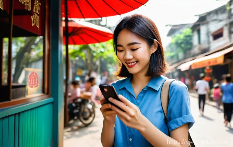맥락 인식 UX의 관점에서 본 사용자 행동 변화 - **Prompt:** A young Vietnamese woman, mid-20s, with a warm smile, is walking down a vibrant, bustlin...