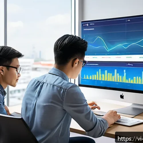 Home 17 사용자 중심의 맥락 인식 UX 프레임워크 - A modern digital marketing office scene in Vietnam, showing a diverse team of young professionals an...